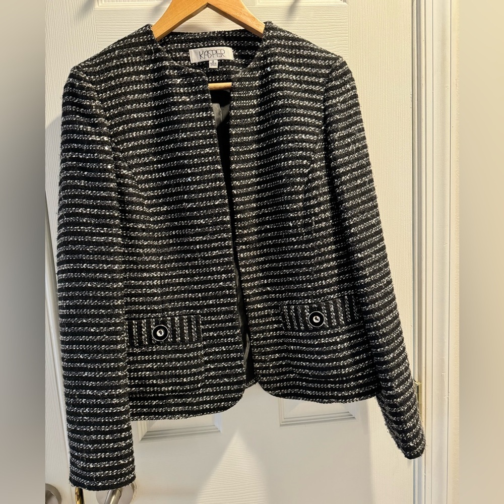 Kasper tweed blazer black and white
